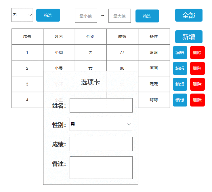  Axure教程：用中继器实现学生成绩表增删改及组合筛选